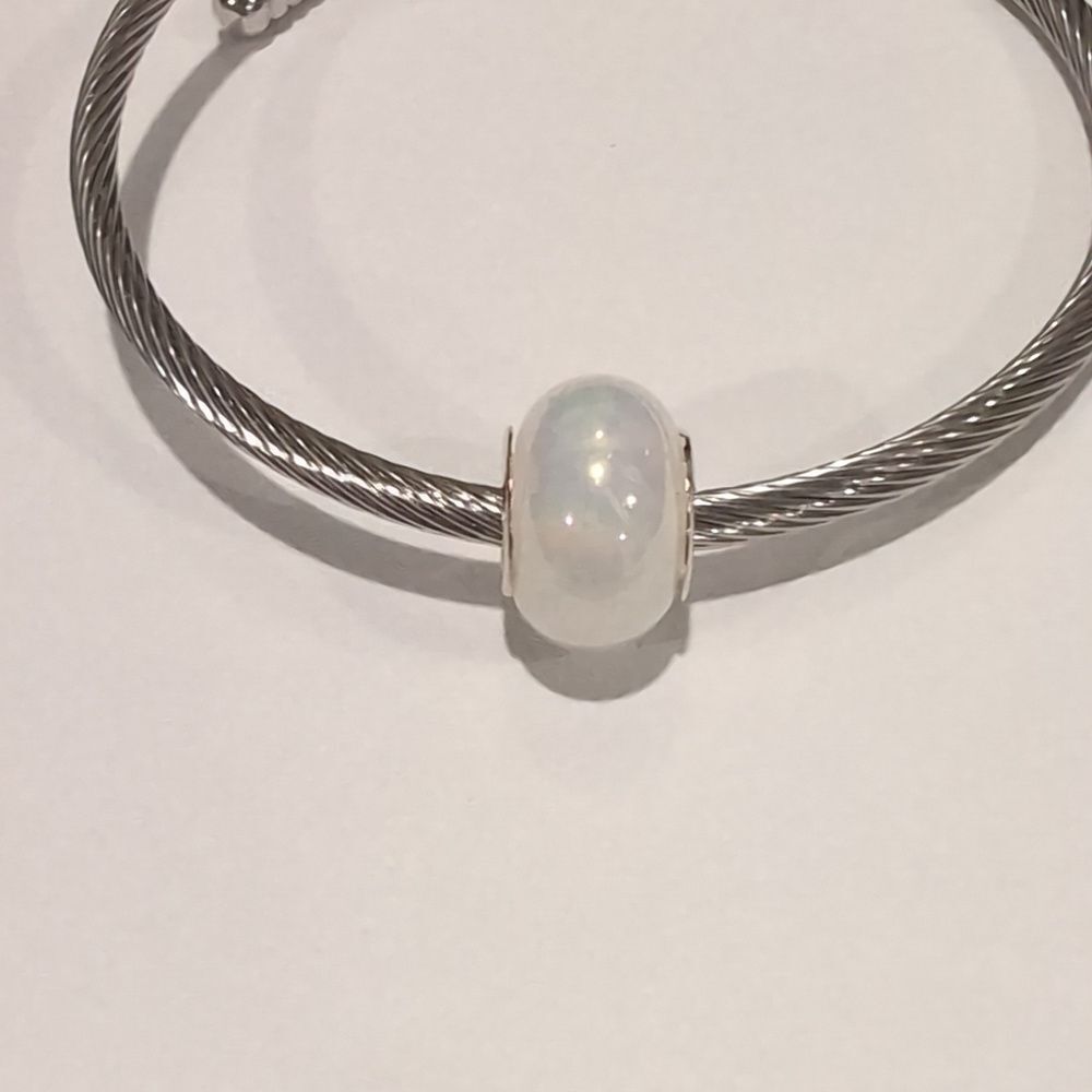 Silver White Pearlesque Charm for Pandora Style Bracelet - Picture 3 of 5